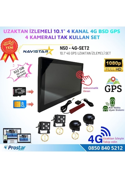 Uzaktan İzlemeli 10 İnç 4 Kanal 4g Gps Bsd Kör Nokta Uyarı Sistemli Ir Led Kameralı Profesyonel Araç Kamera Seti