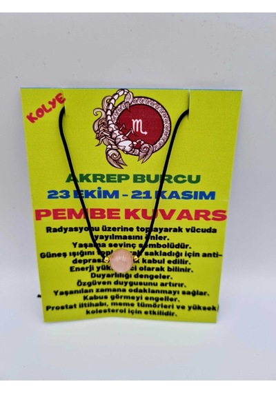 Sertifikalı Akrep Burcu Pembe Kuvars Taşı Doğal Taş Kolye Çok REnkli