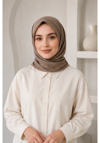 Bihan Store Zarif Geometrik Desenli Komfort Kadın Eşarp Şık Dokulu Günlük Ve Özel Gün Eşarbı Y26-1883-kahve