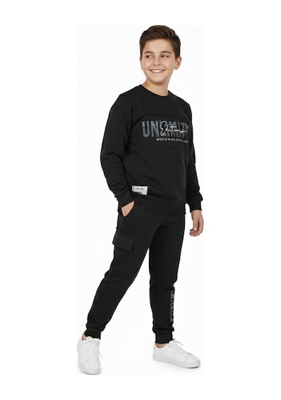 Baglan Erkek Çocuk Önü Baskılı Sweatshirt Ve Eşofman Alt Takım Bgl-st05247 Siyah