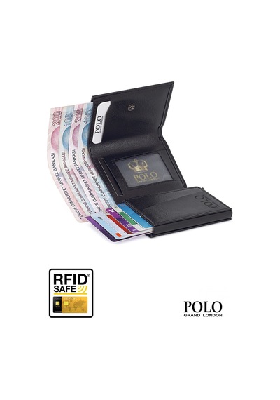 Orijinal Otomatik Mekanizmalı Kutulu Rfid Korumalı Hırsızlık Engelleyici Para & Kartlıklı Cüzdan siyah