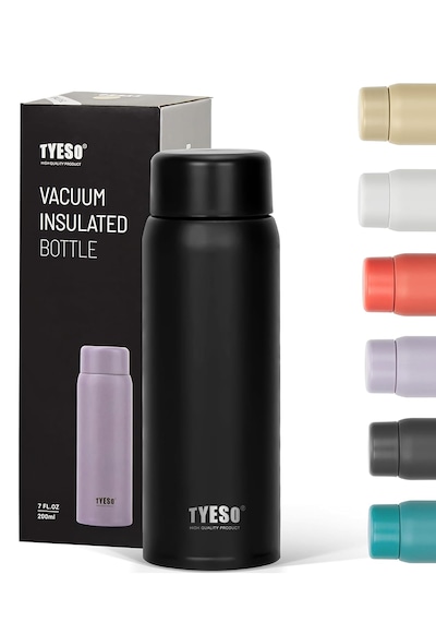 Tyeso Termos Paslanmaz Çelik, Hafif, İnce Kahve Bardağı, 200ml Siyah