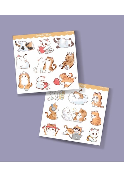 Kedi Çıkartmaları-2 Li - -mat Kağıt-sevimli Kedi Etiketleri -kawai Cat -sevimli Sticker -telefon Süslemeleri Gri