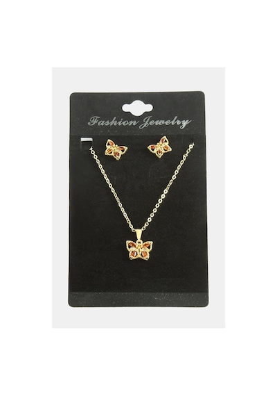 Kelebek Zirkon Taşlı Set Kolye Çok Renkli 88137622
