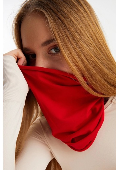 Kadın 4 Fonksiyonlu Koruyucu, Pamuklu, Esnek, Terletmez, Bandana, Boyunluk, Buff, Maske - Tek Ebat / Kırmızı Kırmızı
