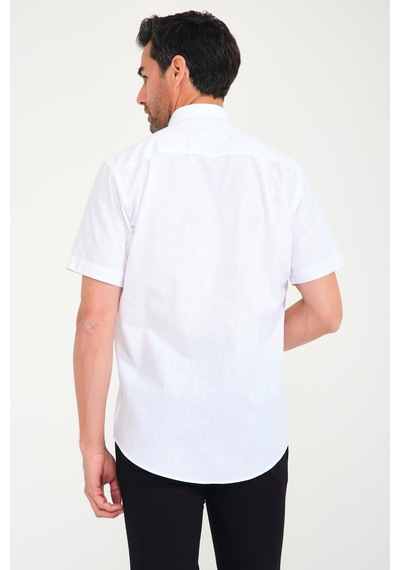 Klasik Kısa Kol Linen Keten Yaka Düğmeli Hediye Kutulu Erkek Gömlek Fs-001202 - Beyaz Lacivert-1695