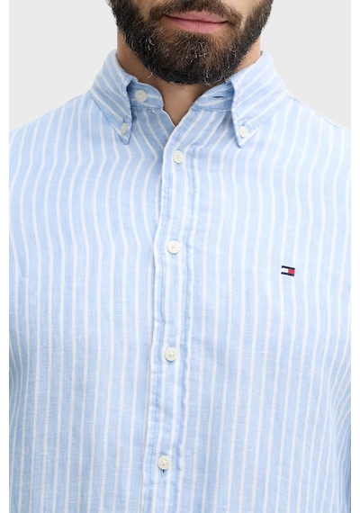Tommy Hilfiger Çizgili Keten Regular Fit Uzun Kollu Gömlek Erkek Gömlek Mw0mw42400 0a5 Mavi-beyaz