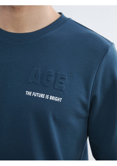 Lcwaıkıkı Classic Petrol Bisiklet Yaka Baskılı Erkek Sweatshirt