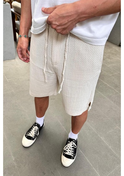 Krem Gofre 11 Keten Go Relaxed Fit Şort Krem