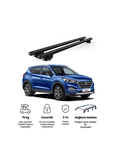 Kanca Hyundai Tucson 2018 Ve Sonrası Uyumlu Siyah Kilitli Ara Atkı 120cm Port Bagaj Tavan Barı