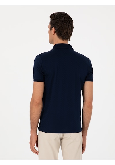 Lacivert Slim Fit Desenli Polo Yaka T-shirt