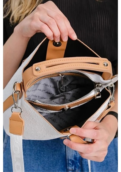 Just Polo Kadın Kabartma Baskılı Lüks El Ve Omuz Çantası Shopper Beyaz - Taba