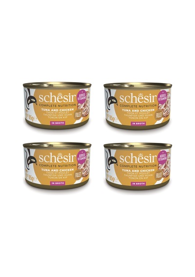 Schesir Ton Ve Tavuklu Tam Ve Dengeli Broth Pişirme Suyunda Kedi Konservesi 85 Gr. X 4 Adet