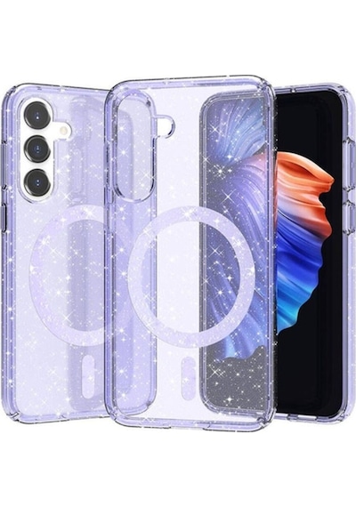 Galaxy S23 Fe Kılıf M-safe Şarj Özellikli Parlayan Simli Saydam Renkli Zore Allstar Kapak Mor