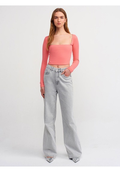 Dilvin 3700 Fitilli Uzun Kollu Top-pembe-4304 Pembe