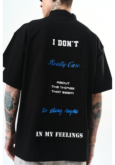 Respire Erkek I Don't Nakışlı Oversize T-shirt Siyah