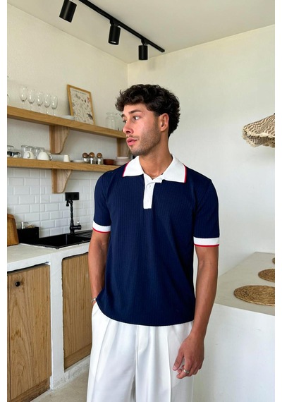 Polo Yaka Triko Regular Tişört Lacivert Lacivert