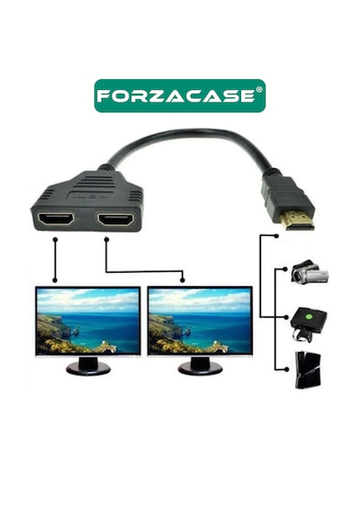 Forzacase 2 Port 4k Hdmı 1x2 Switch Ekran Monitör Splitter Çoğaltıcı Çoklayıcı Kablo 30cm - Fc1184