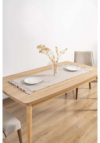 Rivaistanbul Ruffle Bej Fırfırlı %100 Pamuklu Ham Keten Runner 50x130 Cm Bej
