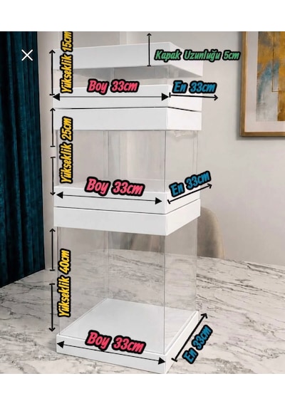 Asetat Gelin&damat Çeyiz Bohça Kutusu Beyaz 3'lü Set 1 Takım Şeffaf Katlanabilir Demonte Söz Nişan Hediyelik Büyük 33 33 40cm Orta 33 33 25cm Küçük 33 33 15cm