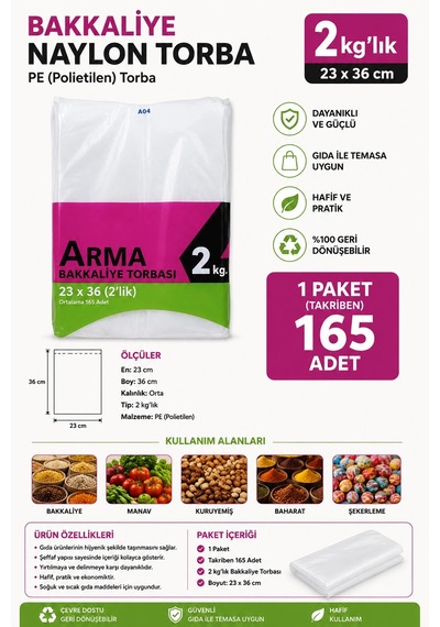 Bakkaliye Naylon Pe Torba 2'kg Lık 23x36 Cm 1 Paket