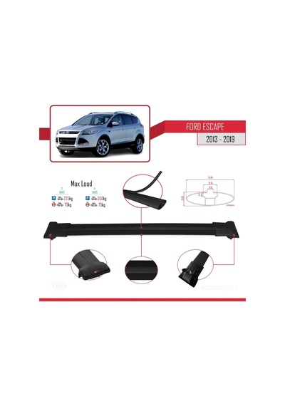 Ford Escape 2013-2019 Arası İle Uyumlu Fly Model Ara Atkı Tavan Barı Siyah 3 Adet Bar