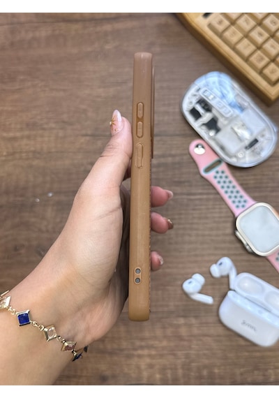 Redmi Note 13 Pro 4g Uyumlu Premium Deri Dokulu Darbelere Karşı Dayanıklı Nazal Silikon Kılıf Kahverengi