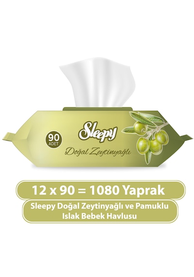 Sleepy Doğal Zeytinyağı Ve Pamuksu Lifler Islak Mendil 12 x 90'lı 1080 Yaprak