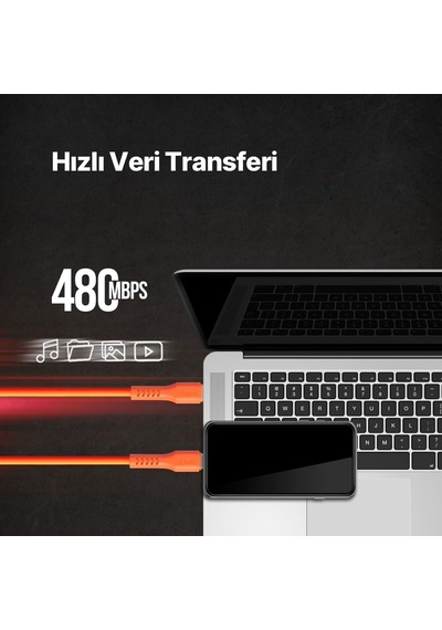 Usb-c - Usb-c 120cm 60w Pd/qc Hızlı Şarj/data Kablosu Neon 2dk59n Neon Turuncu