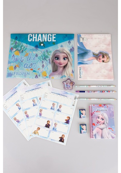 Dekomus Lisanslı Elsa Frozen 12 Parça Kırtasiye Seti Çıtçıt Dosya,okul Etiketi,silgili Kurşun Kalem,kalemtraş,bloknot,resim Defteri Altın