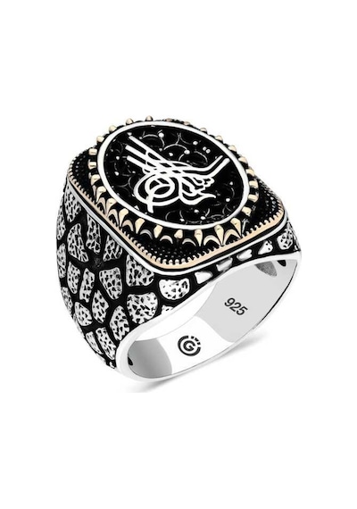 Gümüş Tuğra Oval Erkek Yüzük - 555892333