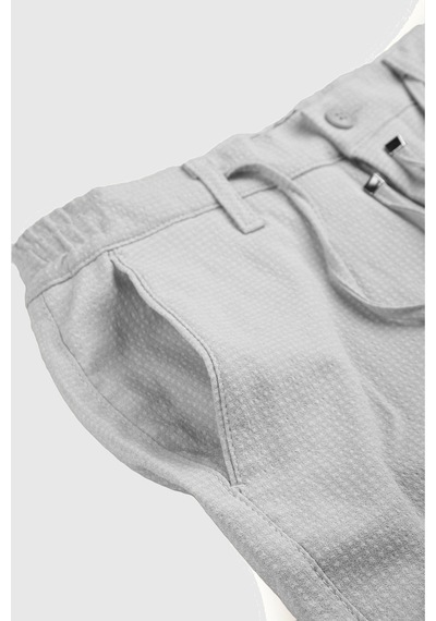 Deepsea Erkek Gri Likralı Gofre Kumaş Beli Lastikli İpli Slim Fit Günlük Pantolon 2600650 Gri
