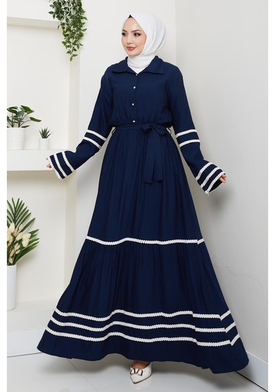 Hb Harma Time Butik Kadın Çilek Kumaş Şerit Detaylı Kuşaklı Lacivert Elbise Lacivert Lacivert Hb Harma Time Butik Kadın Çilek Kumaş Şerit Detaylı Kuşaklı Lacivert Elbise Lacivert Lacivert