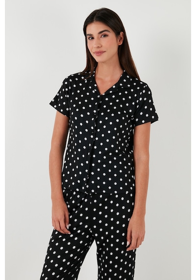 Lela Regular Fit Gömlek Yaka Kısa Kollu Bayan Pijama Takımı 65780124 Siyah