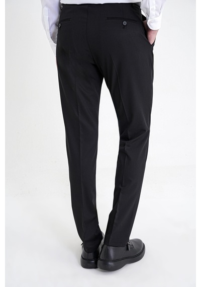 Comfort Fit Yan Cep Esnek Pamuklu Gabardin Tek Pileli Siyah Pantolon P 1211