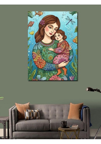Kanvas Tablo Anne Ve Kız Figürü 100cmx140cm