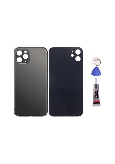 Apple Uyumlu iPhone 11 Pro Siyah Arka Kapak Batarya Kapağı Pil Kapağı Yapışkan Ve Sökme Aparatıyla Beraber Full Set Siyah