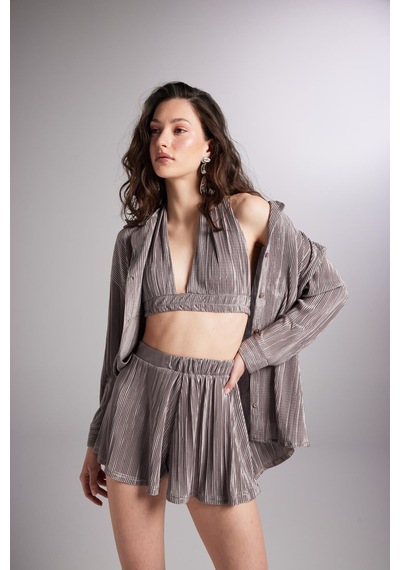 Holly Lolly Düğme Kapamalı Comfy Oversize Gömlek Vizon