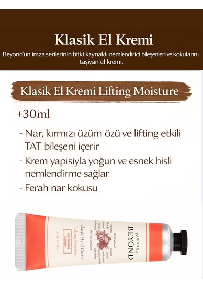 Passıon & Beyond Classic Hand Cream Lifting Moisture 30 Ml Nemlendirici Sıkılaştırıcı El Kremi Pürüzsüz Ve Yumu
