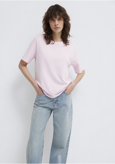 Mavi - Bisiklet Yaka Pembe Basic Tişört 1600955-89200 Pembe