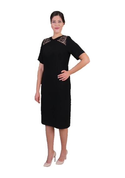 Nidya Moda Büyük Beden Kadın Siyah Abiye Elbise-4153S Siyah