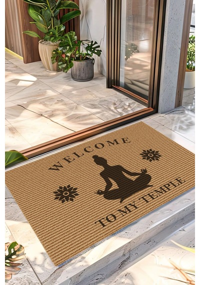 Decovetro Kapı Önü Halı Paspas Yoga Welcome Temple Baskılı 40 X 60 Cm Çok Renkli