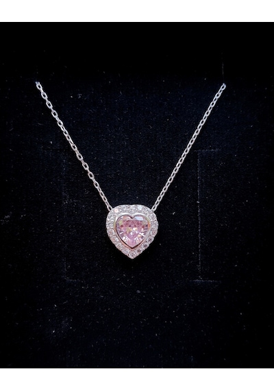 Gümüş Rodyumlu Pırlanta Modeli Pembe Zirkon Taşlı Kalp Kolye