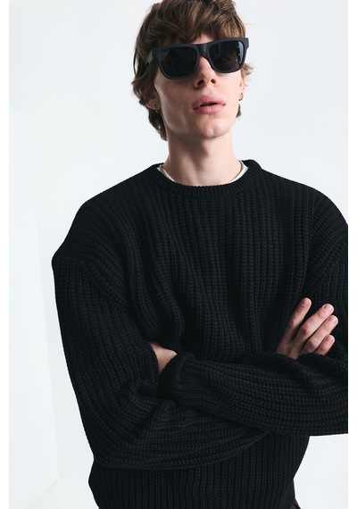 Vamos Oversize Basic Triko Kazak Siyah