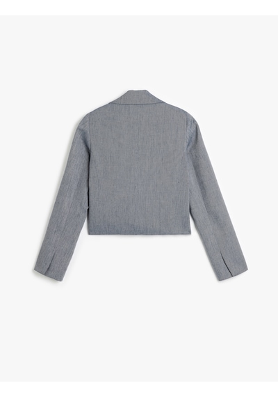 Koton Uzun Kollu Düğmeli Kruvaze Yaka Crop Blazer Ceket Lacivert 5sak50017uw Lacivert