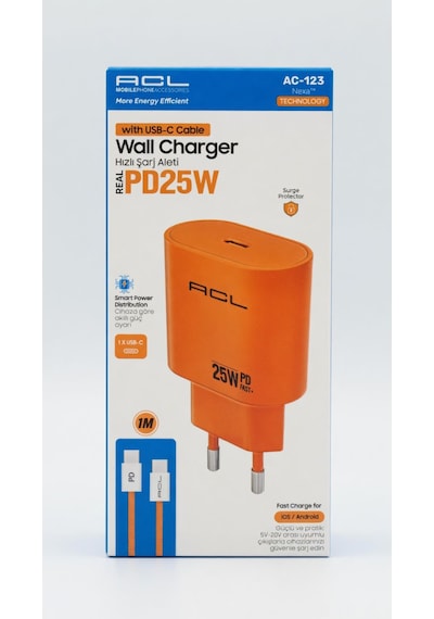 Kırmızı Acl Hızlı Şarj Aleti Pd25w 1m Kablo Type-c 25w