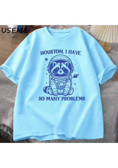Flood Of Style Houston Ben Çok Sorunları Var Tshirt Komik Rakun Meme Grafik T Shirt Çöp Panda Merch T-shirt Mavi