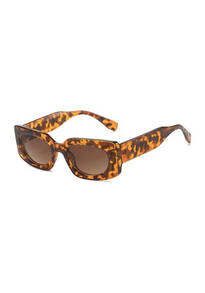 Merina Leopar Desenli Kemik Çerçeve Kare Vintage Retro Unisex Güneş Gözlüğü