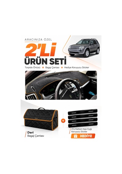 Land Rover Freelander 2006-2014 Uyumlu Torpido Örtüsü + Deri Çanta + Sticker - Siyah Kahverengi