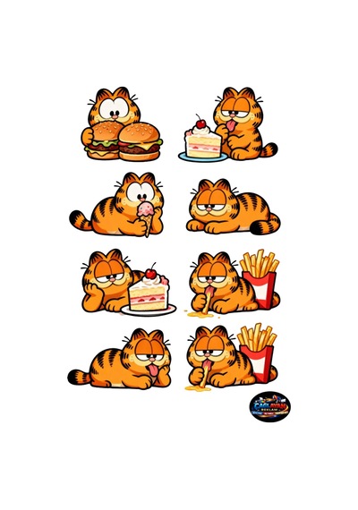 Garfield Lezzet Kaçamağı Sticker Seti 21x30 Cm 8 Adet Yemek Temalı Laptop Ve Defter Çıkartması